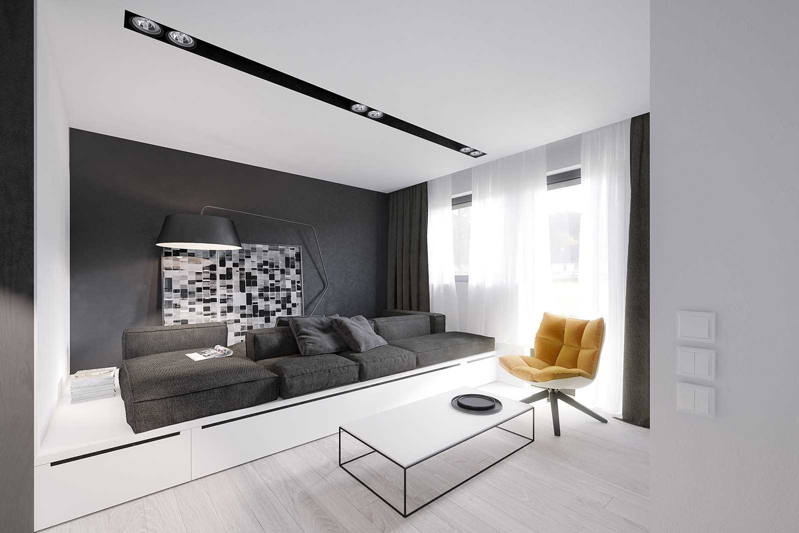 versiunea decorului ușor a unui apartament modern de 50 mp