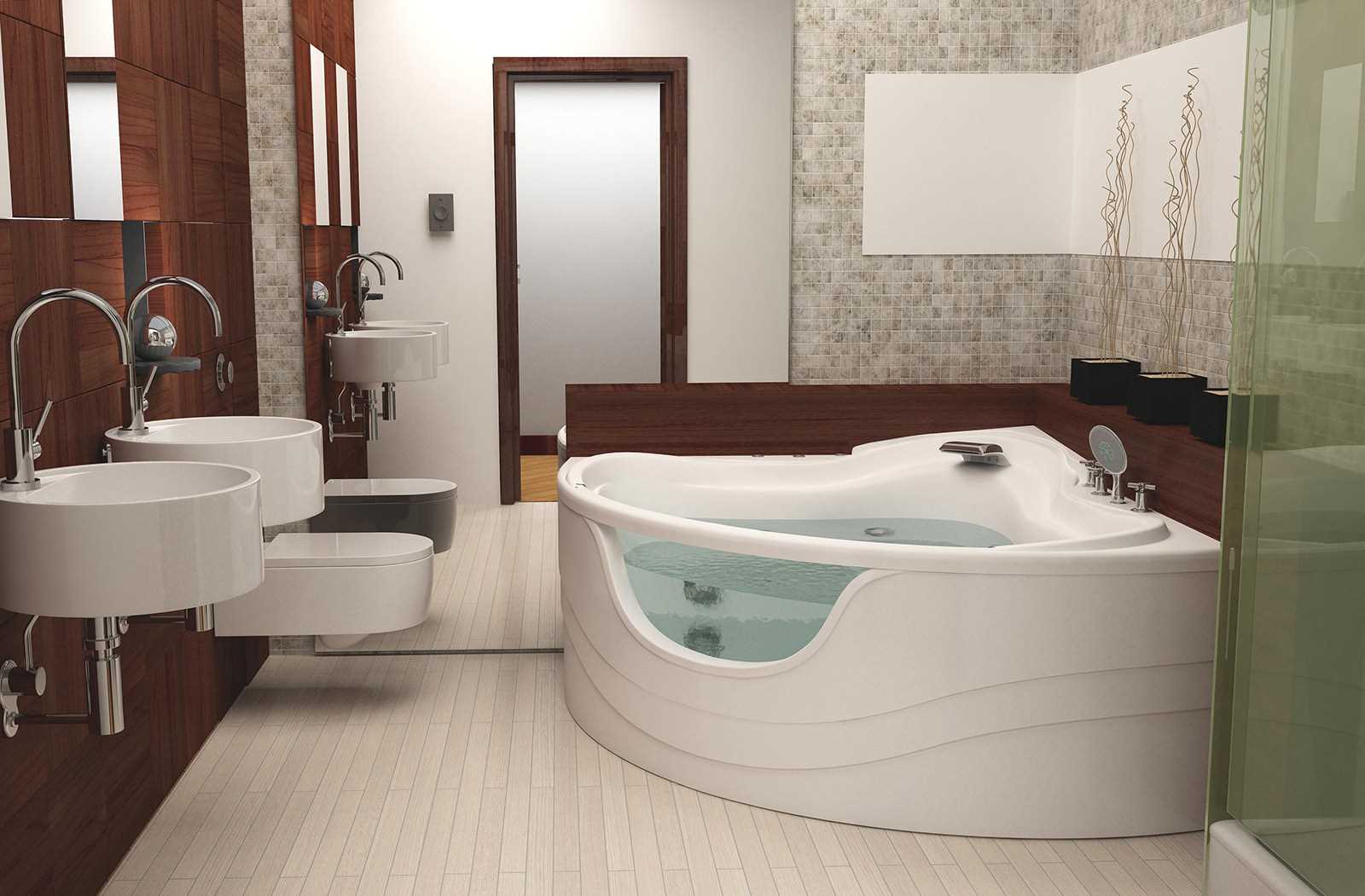 gražaus vonios kambario interjero su kampine vonia versija