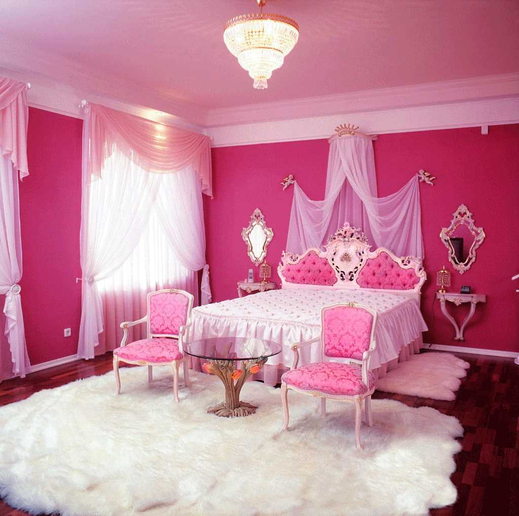 contoh menggunakan merah jambu di dalam bilik yang direka dengan indah