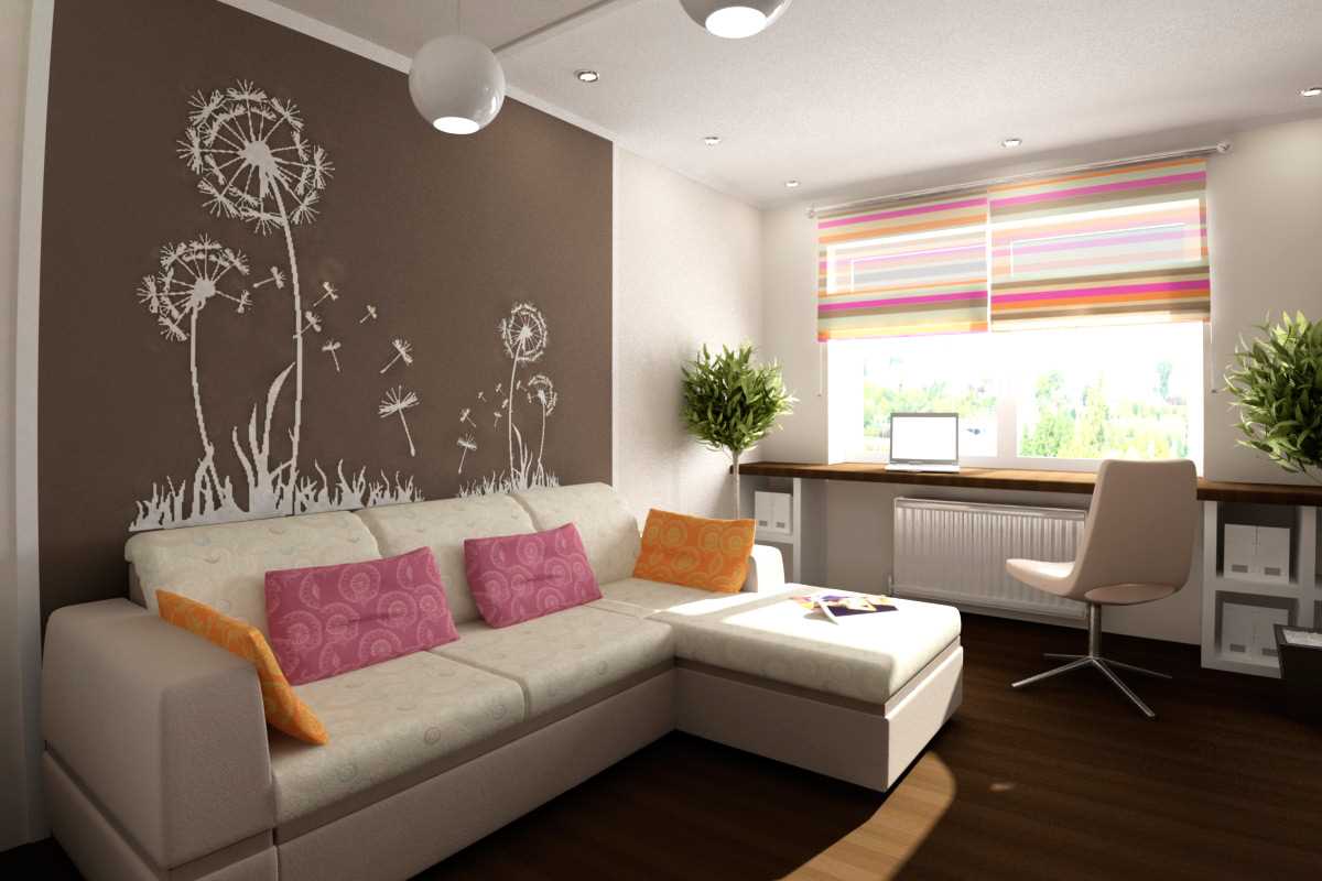 nápad krásného interiéru obývacího pokoje je 18 m2.