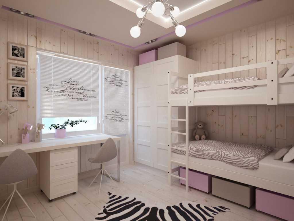 nápad světlého designu místnosti pro dívku o velikosti 12 m2