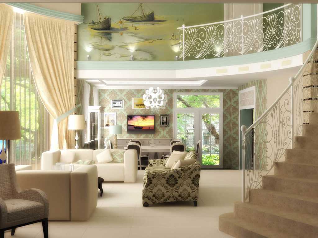 idee van een ongewoon decor van een woonkamer in een privéhuis