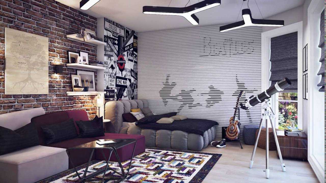 myšlenka krásné výzdoby ložnice pro mladého muže