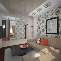 dzīvojamās istabas spilgtā dizaina variants privātmājas attēlā