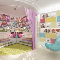 gražaus dviejų kambarių vaikų kambario interjero versija