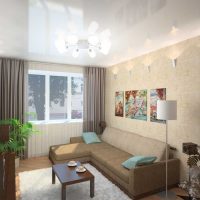 divu istabu dzīvokļa gaišā stila variants Hruščova attēlā