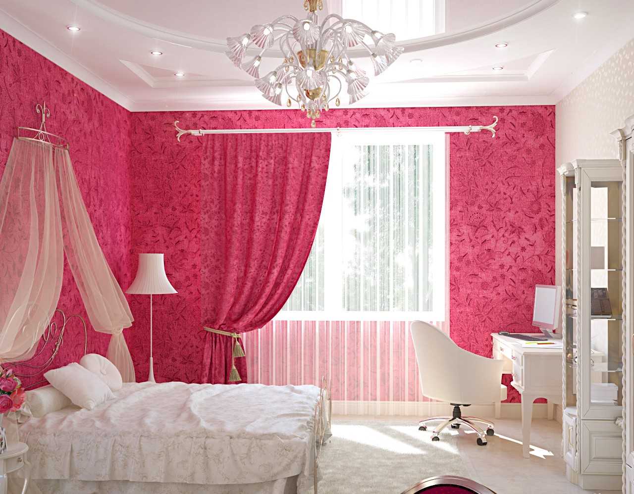 идеята за използване на розово в необичаен интериор на стаята