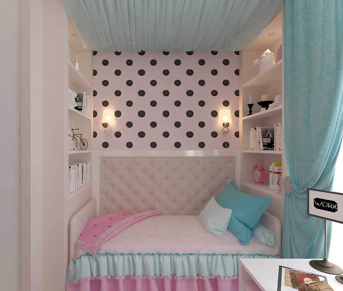 myšlenka neobvyklého stylu dětského pokoje pro dívku o velikosti 12 m2