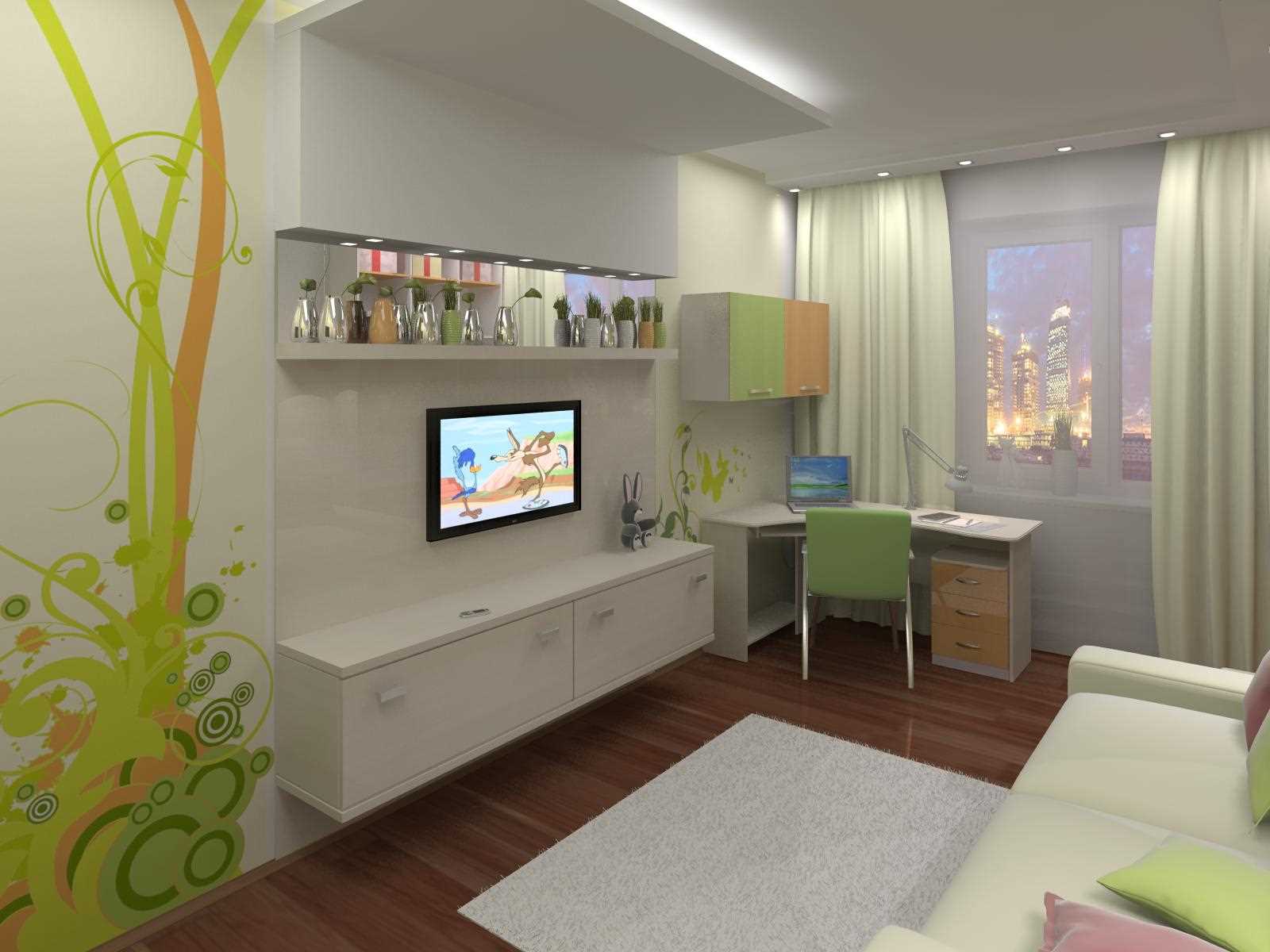 verze krásného designu pokoje pro dívku o velikosti 12 m2