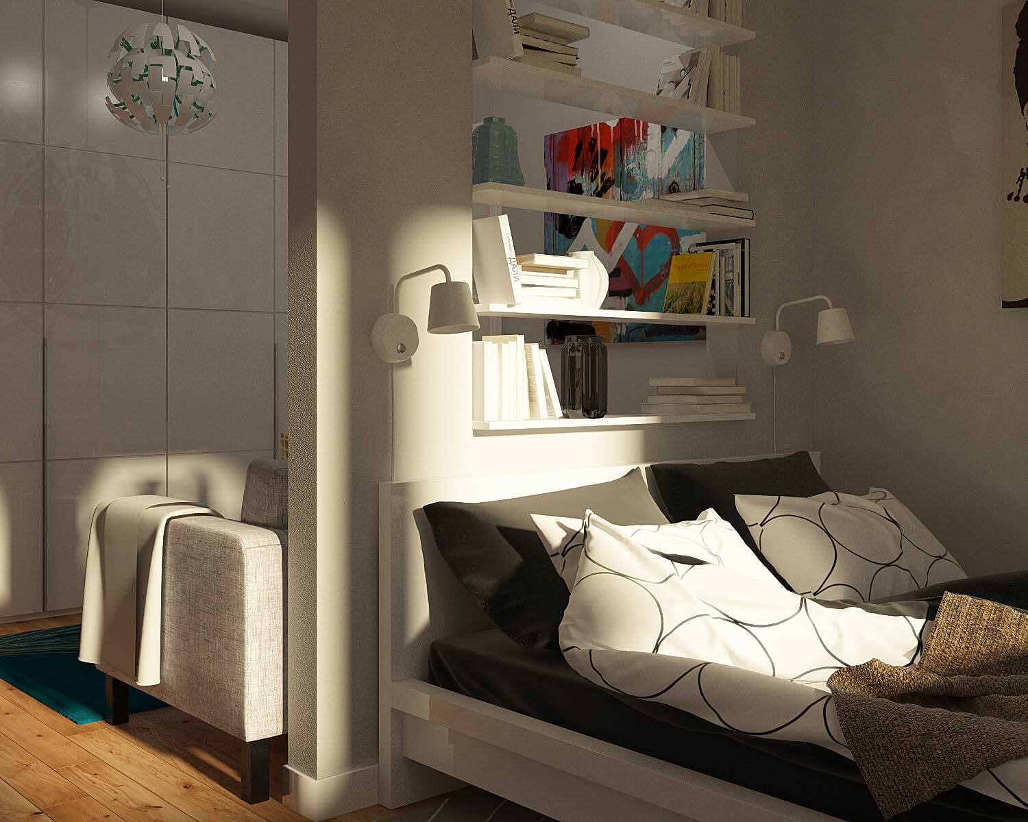 nápad světlého designu obývacího pokoje o ploše 18 m2.