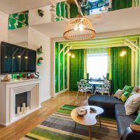 ideea unei combinații luminoase de culoare în stilul unei fotografii moderne de apartament