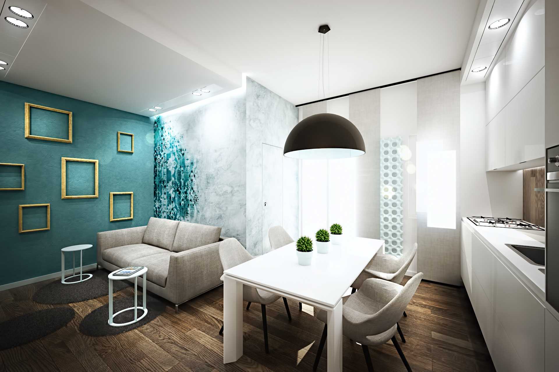 het idee van een mooie combinatie van kleuren in het decor van een moderne kamer
