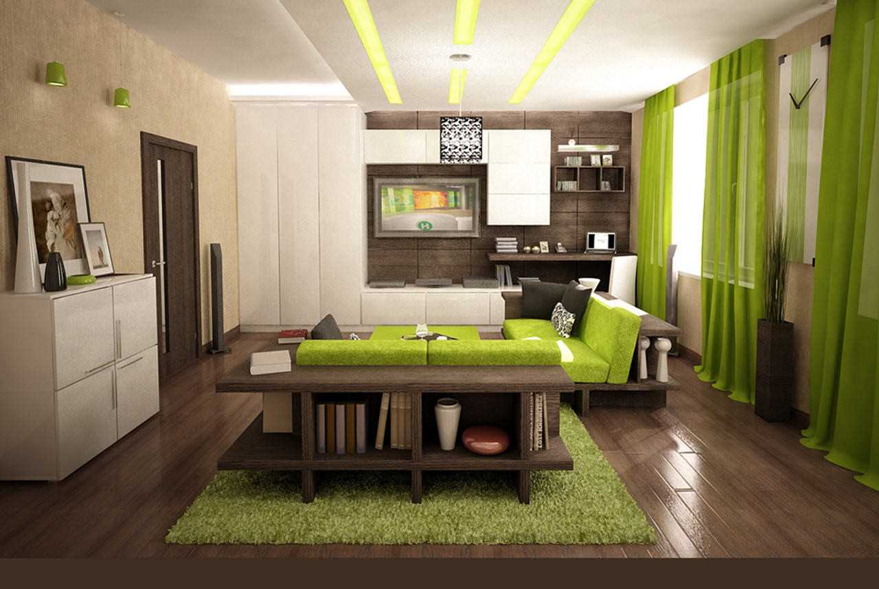 kombinasi warna yang terang di pedalaman sebuah pangsapuri moden
