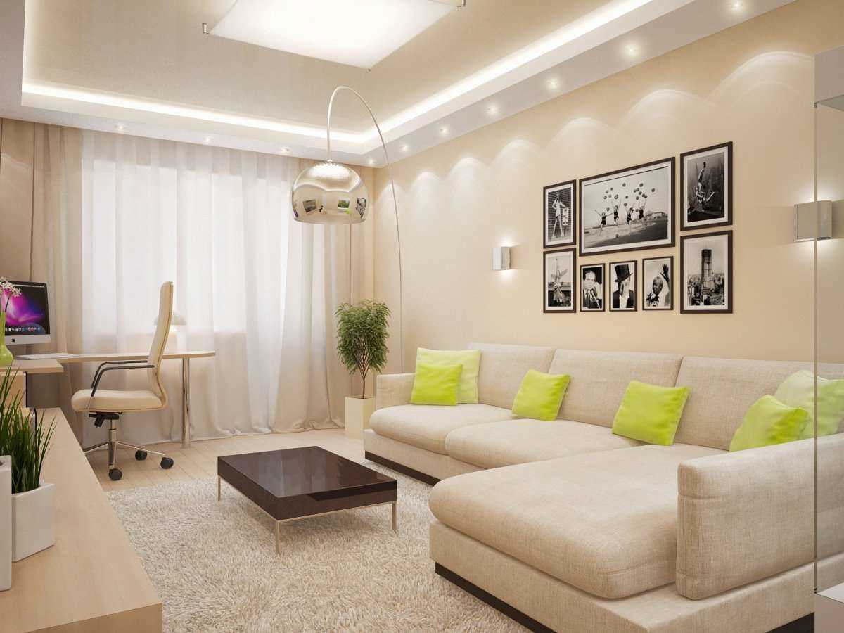 nápad světlý dekor obývacího pokoje 18 m2.