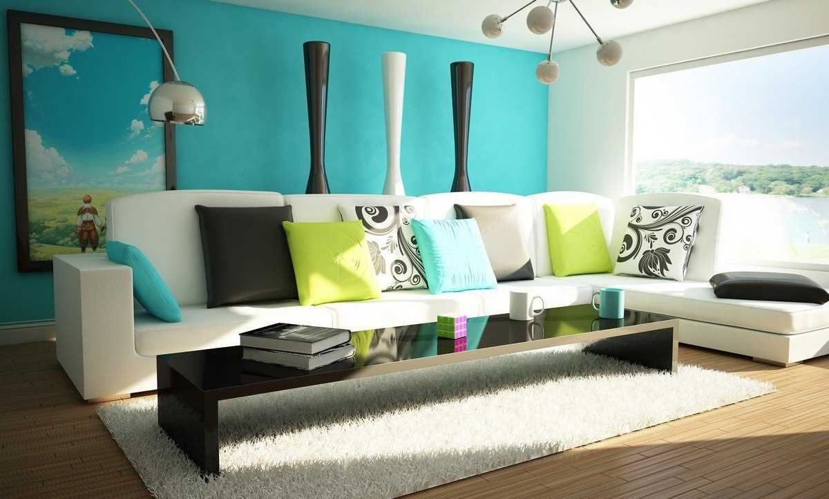 het idee van een heldere combinatie van kleuren in de stijl van een moderne kamer