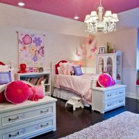 the idea of ​​a beautiful decor of a children's room for two girls photo