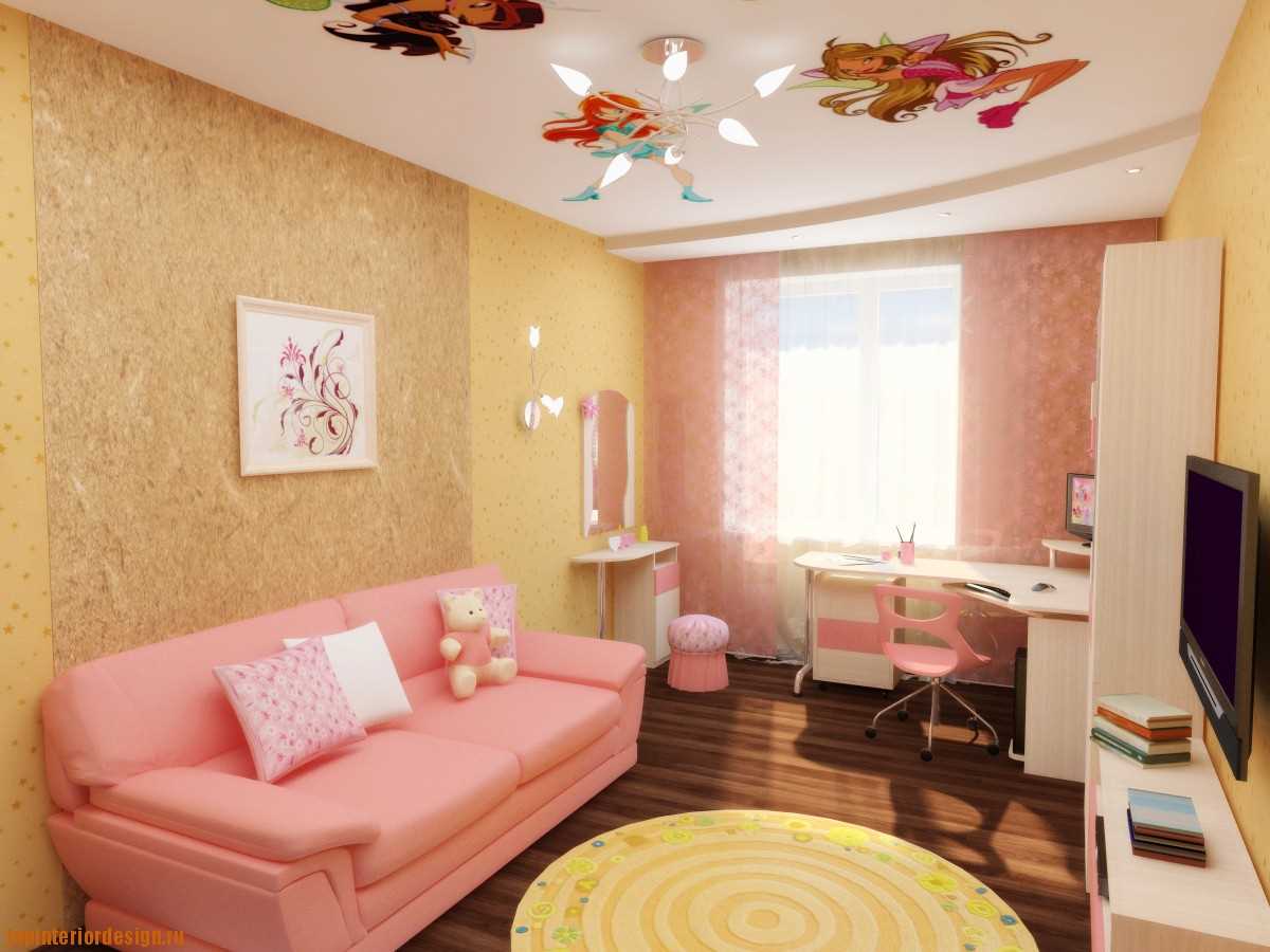nápad krásného stylu dětského pokoje pro dívku o velikosti 12 m2