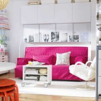 розов калъф за използване в снимка с ярък дизайн на апартамент