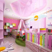 idee de un interior neobișnuit al unei camere pentru copii pentru două fete