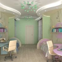 an example of an unusual design of a nursery for two girls photo