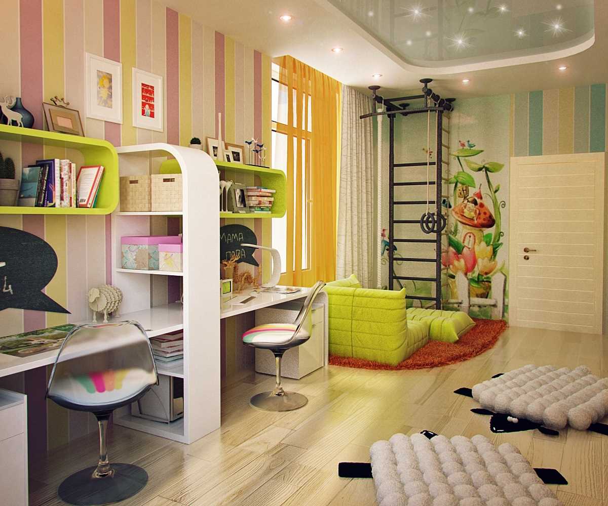idee pentru un design luminos al unei camere pentru copii pentru două fete