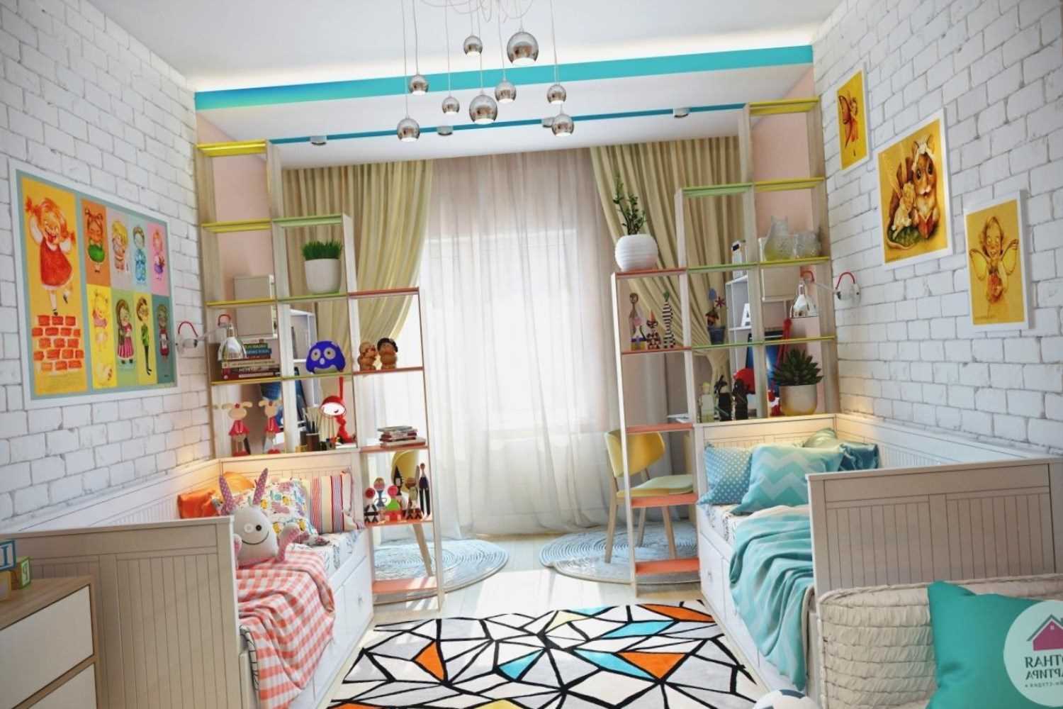 un exemplu de interior frumos al unei camere pentru copii pentru două fete