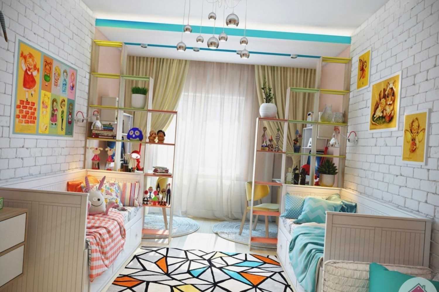 varianta světlého designu pokoje pro dívku o velikosti 12 m2