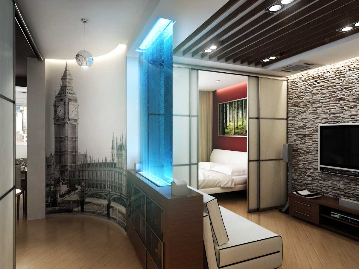 ideea unui decor luminos al unui living de dormitor 20 mp