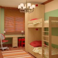 idėja, kad būtų sukurtas ryškus vaikų kambario dizainas dviem vaikams