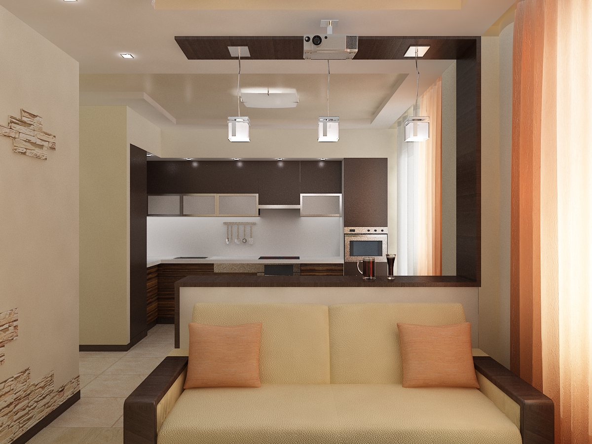 فكرة تصميم ضوء شقة بغرفة نوم واحدة في خروتشوف