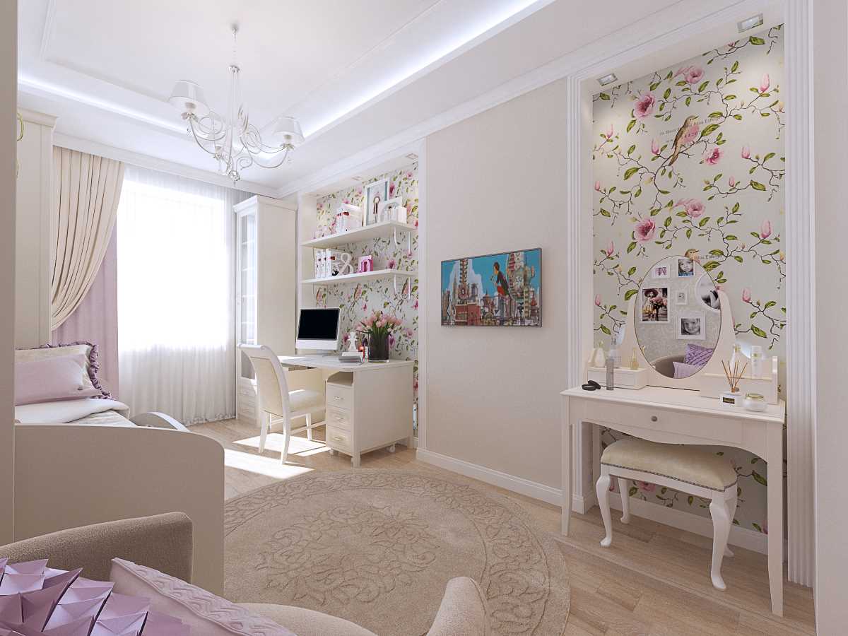 ideja svijetlog stila sobe za djevojčicu od 12 m²