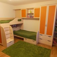 neįprasto stiliaus vaikų kambario, skirto dviem vaikams, idėja