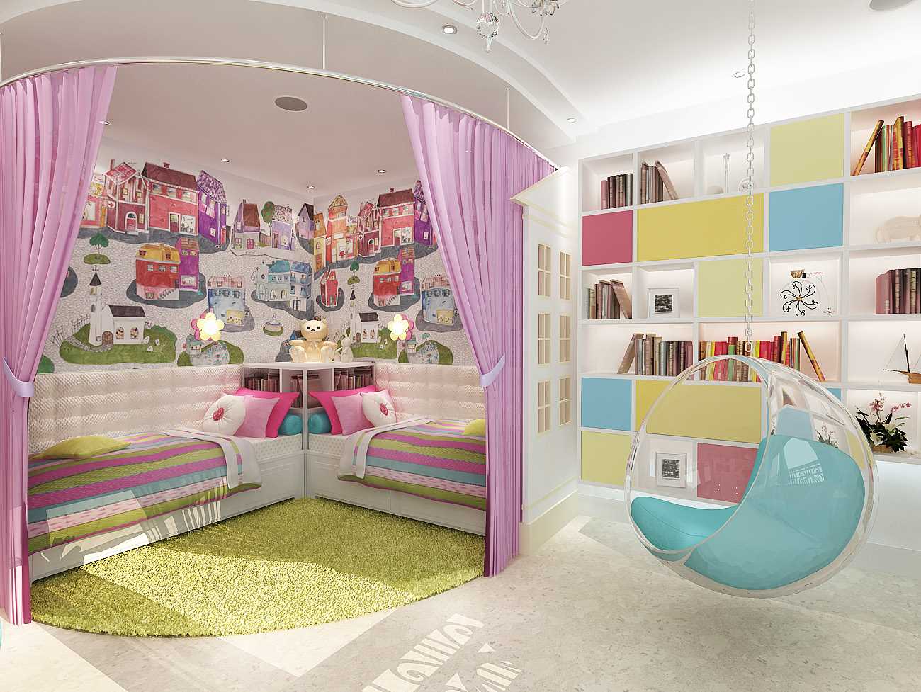 идеята за красив стил на детска стая за две момичета