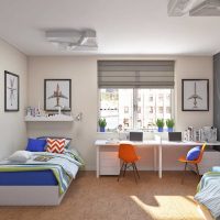 šviesaus stiliaus dviejų kambarių vaikų kambario idėja nuotrauka