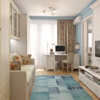 studijas tipa dzīvokļa dizains smilškrāsas un zilos toņos
