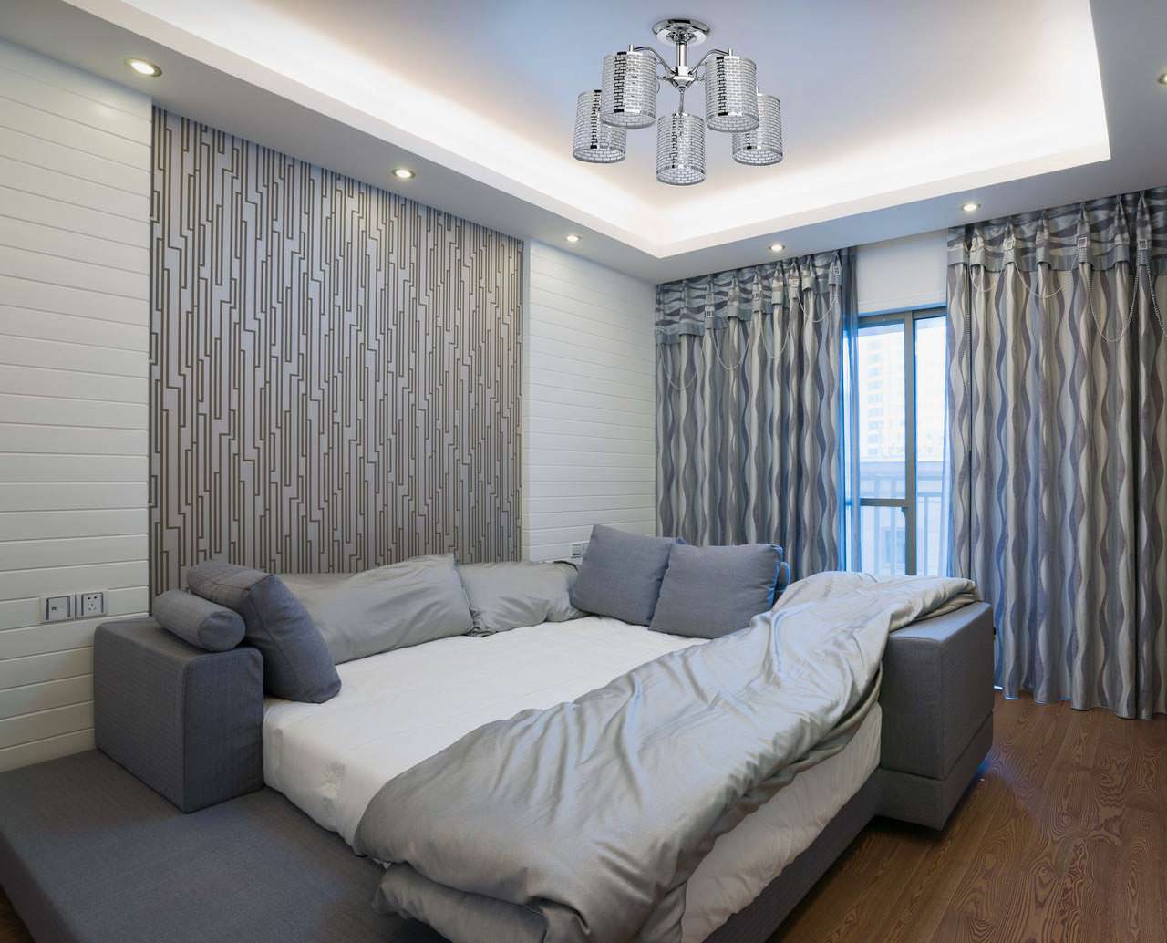 design dormitor cu tapet gri