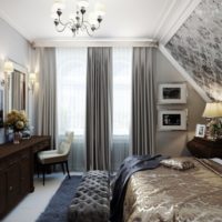 design ložnice s šedou tapetu