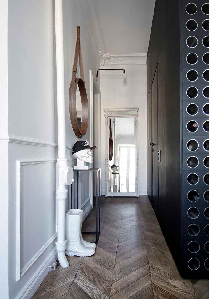 an example of an unusual style of a small hallway