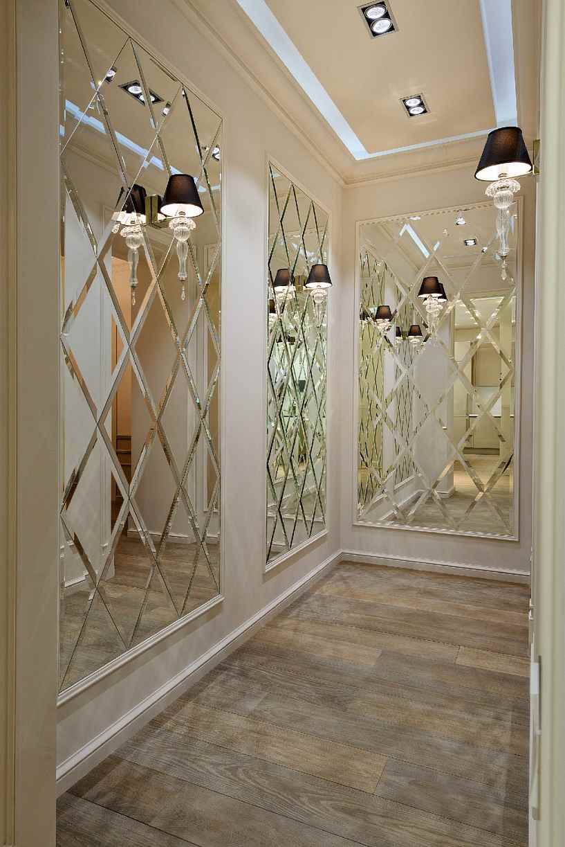 идеята за красив дизайн на коридора с огледала
