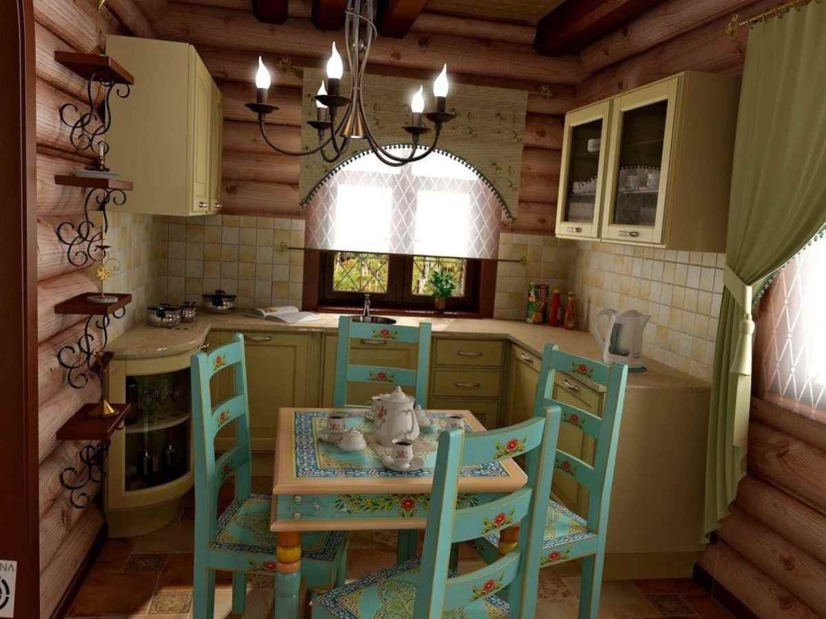 версия на кухня в светъл стил в дървена къща