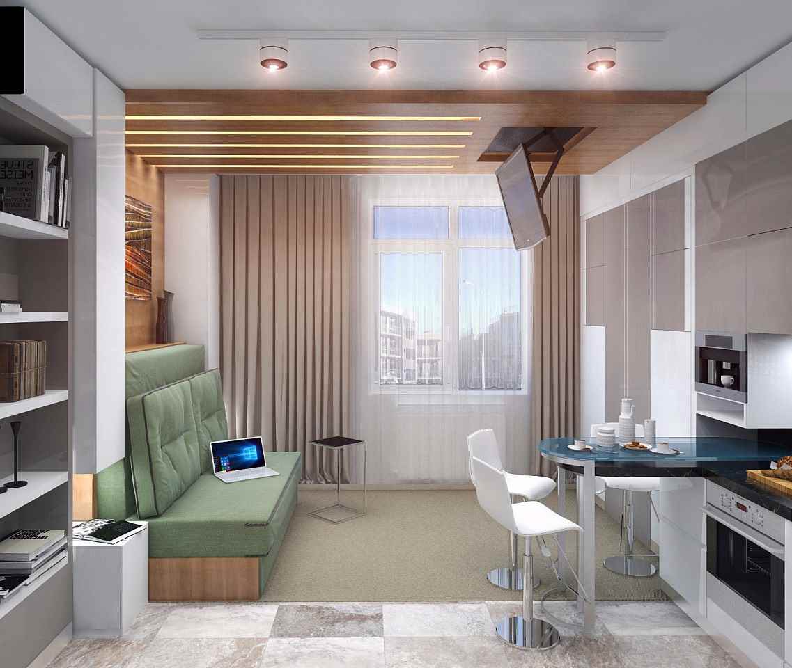 Ideja par gaiša dizaina studijas tipa dzīvokli 26 kvadrātmetru platībā