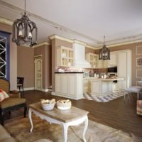 المطبخ غرفة المعيشة غرفة الطعام في تصميم منزل خاص
