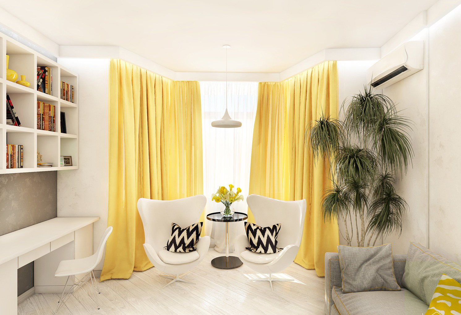 Příklad použití světle žluté v interiéru bytu