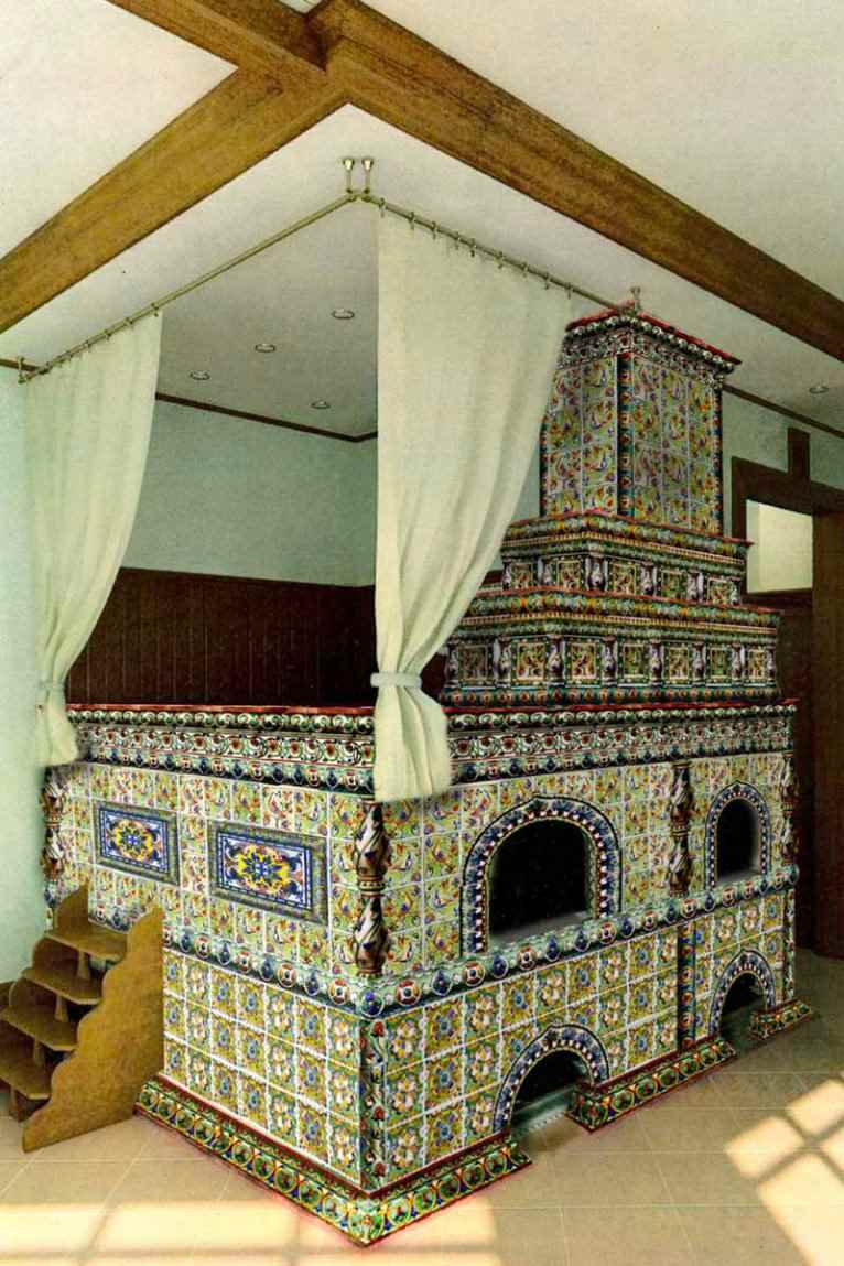 ideea de a folosi o sobă rusă neobișnuită într-un decor modern