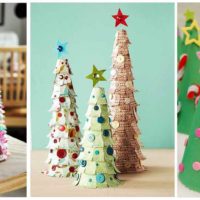 Het idee om een ​​ongewone kerstboom te maken op basis van een zelfgemaakte foto van karton
