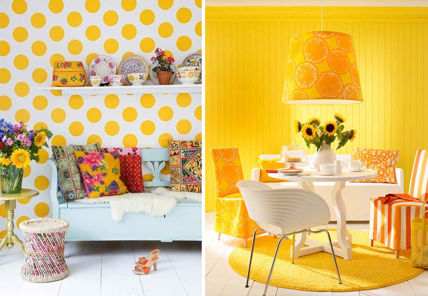 gaiši dzeltenas krāsas izmantošanas piemērs istabas interjerā
