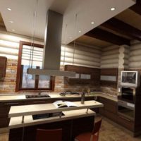 идеята за красив дизайн на кухня в снимка на дървена къща