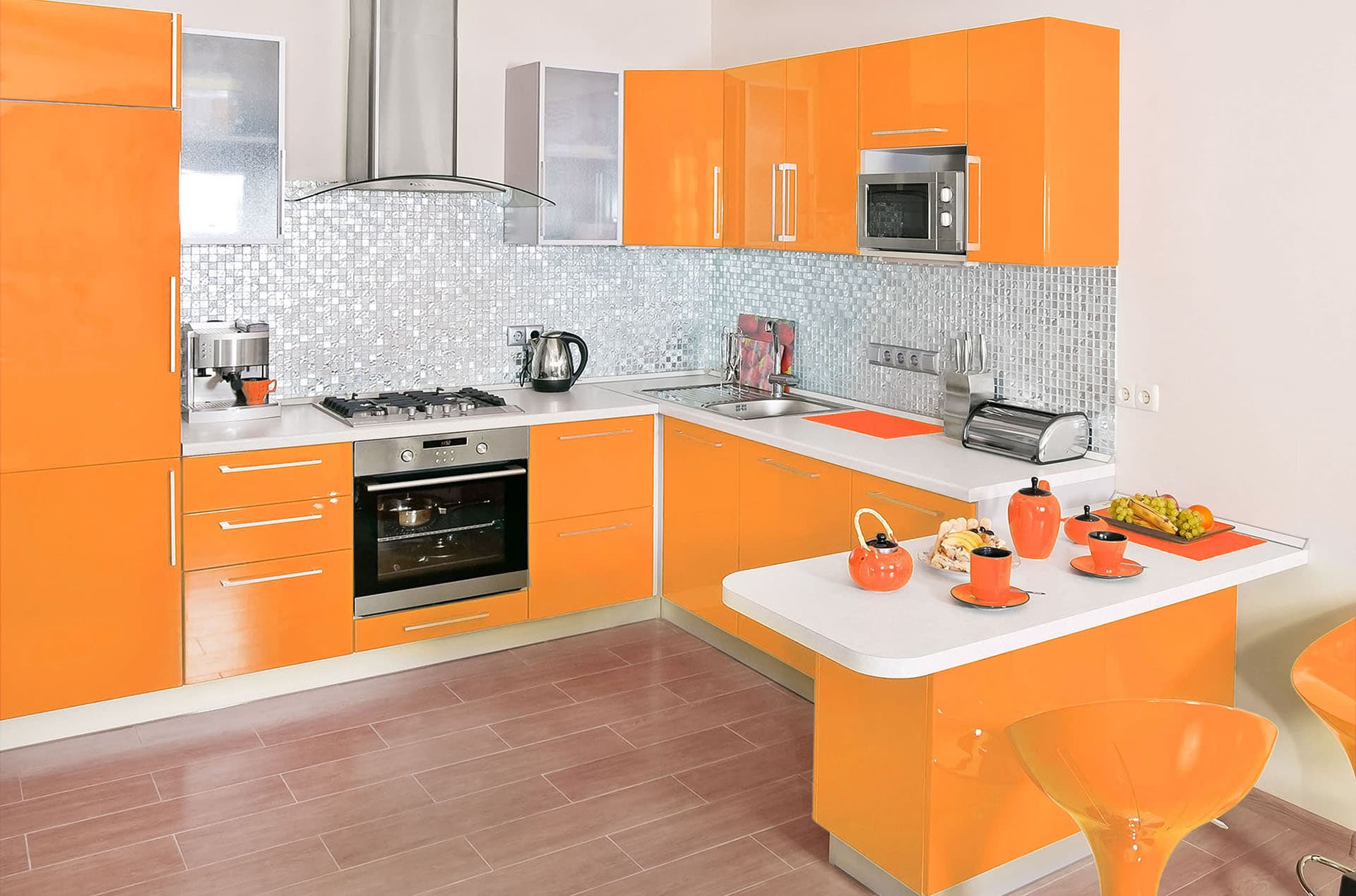 set de bucătărie portocaliu