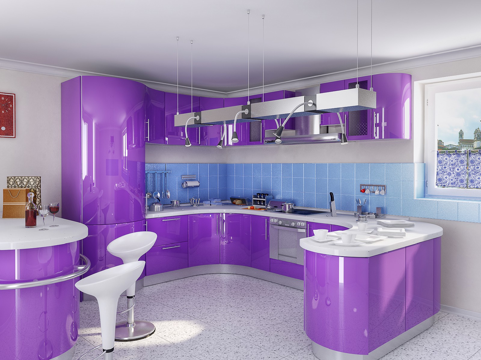 purpurinis virtuvės dizainas