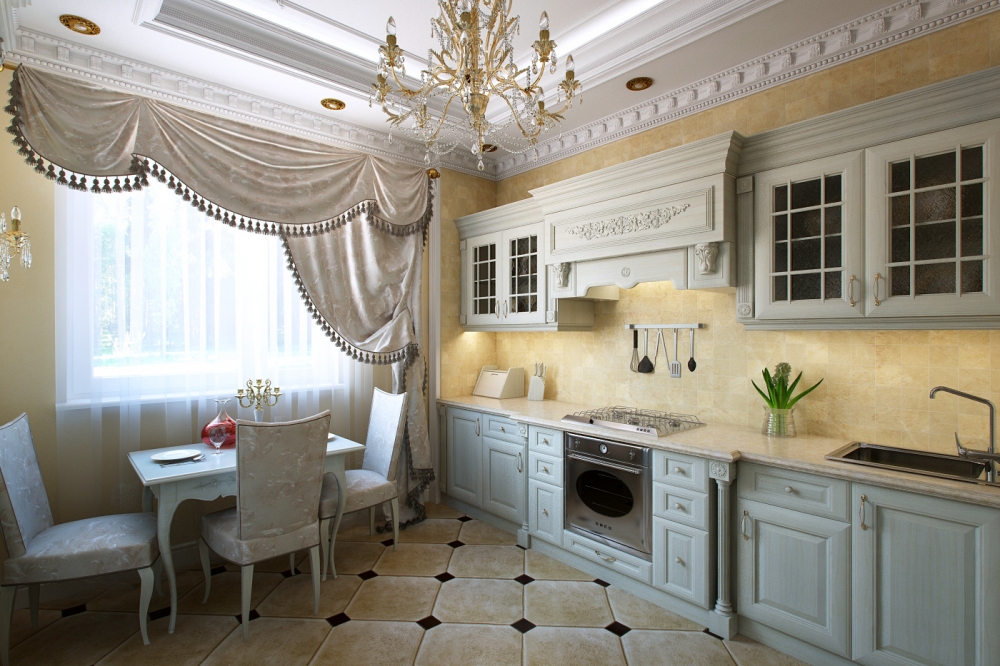 klasikinio stiliaus virtuvės interjeras